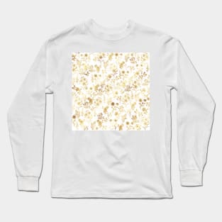 Botanical Gold Flowers Pattern Long Sleeve T-Shirt